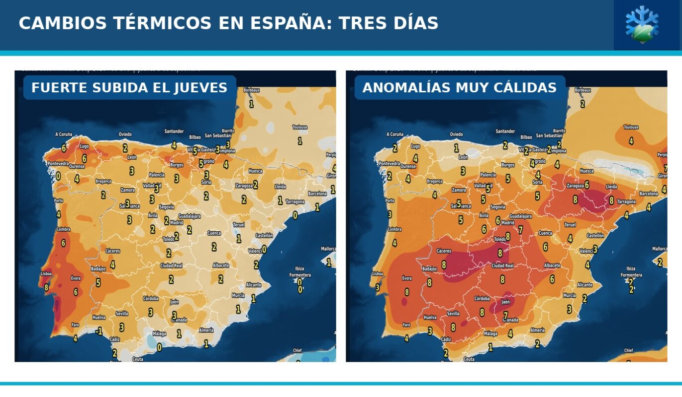 Portada del pronóstico de cambios de temperaturas y anomalías en España para los próximos tres días