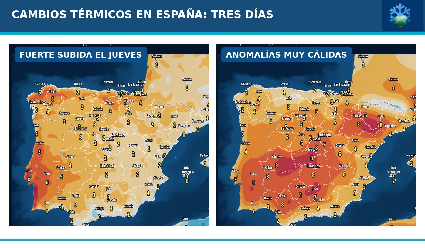 Portada del pronóstico de cambios de temperaturas y anomalías en España para los próximos tres días