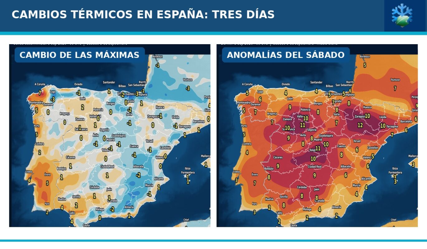 Portada del pronóstico de cambios de temperaturas y anomalías en España para los próximos tres días