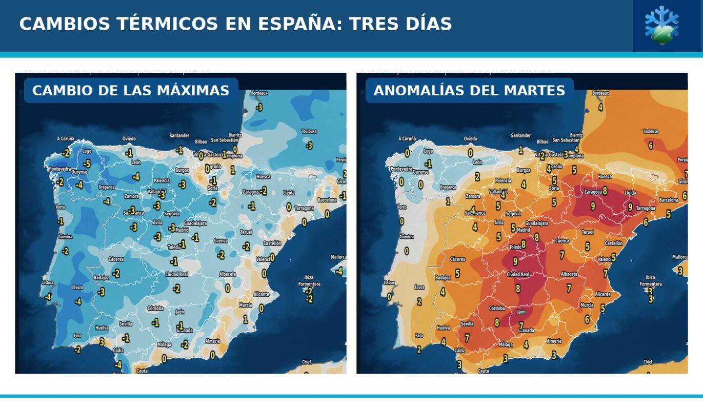 Portada del pronóstico de cambios de temperaturas y anomalías en España para los próximos tres días