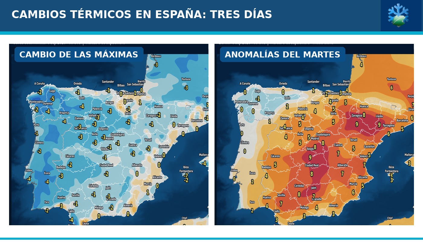 Portada del pronóstico de cambios de temperaturas y anomalías en España para los próximos tres días