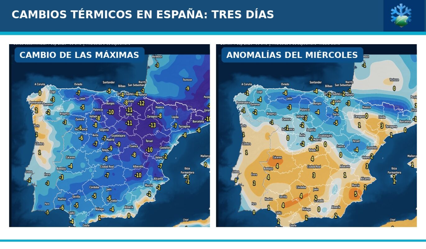 Portada del pronóstico de cambios de temperaturas y anomalías en España para los próximos tres días