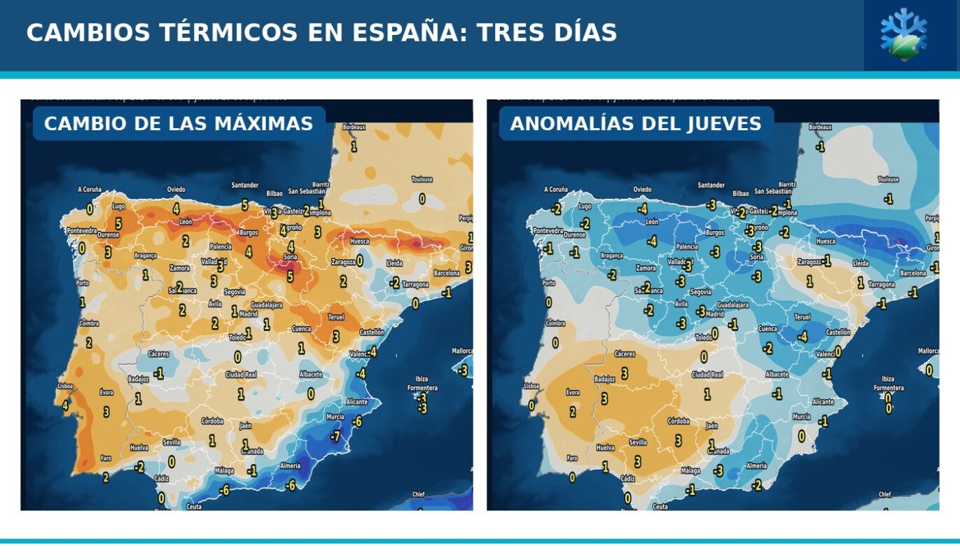 Portada del pronóstico de cambios de temperaturas y anomalías en España para los próximos tres días