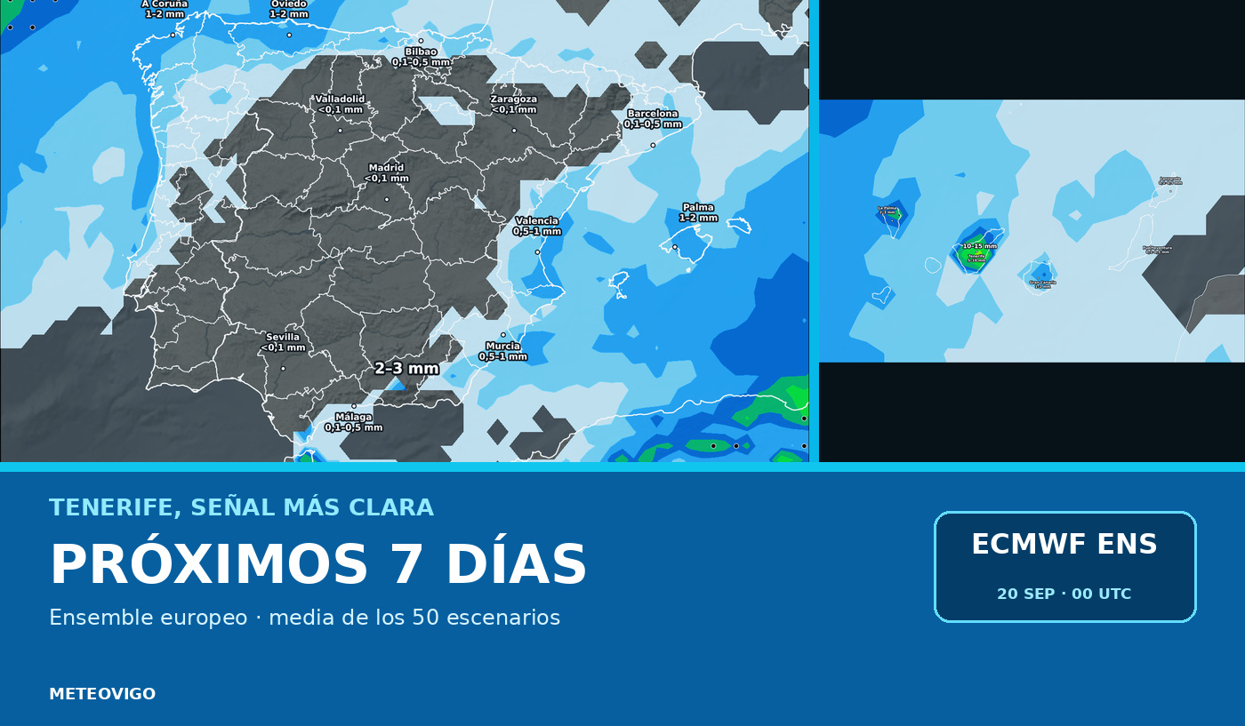 Pronóstico de lluvias con la media de los 50 escenarios del Ensemble europeo
