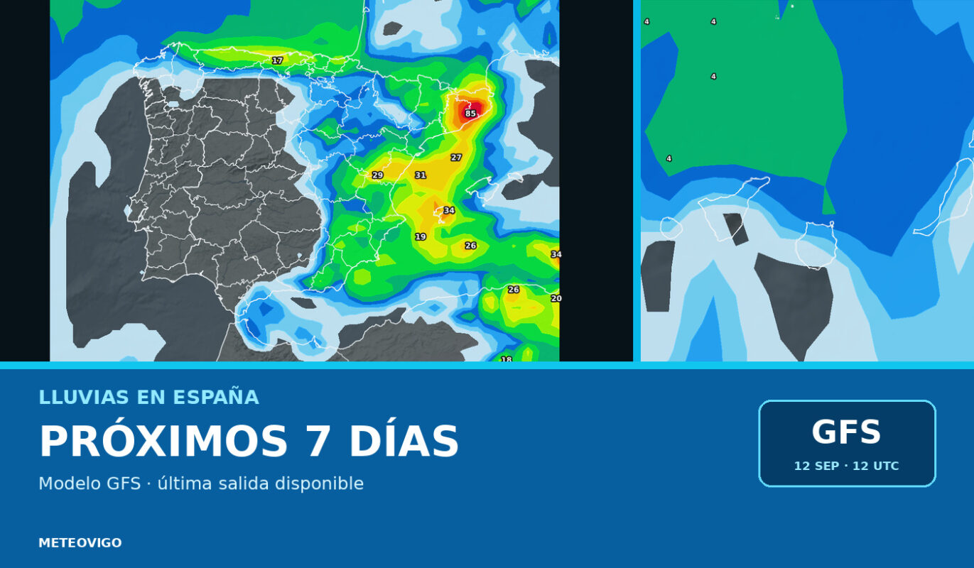 Pronóstico de lluvias en España para los próximos siete días con la salida GFS de la tarde