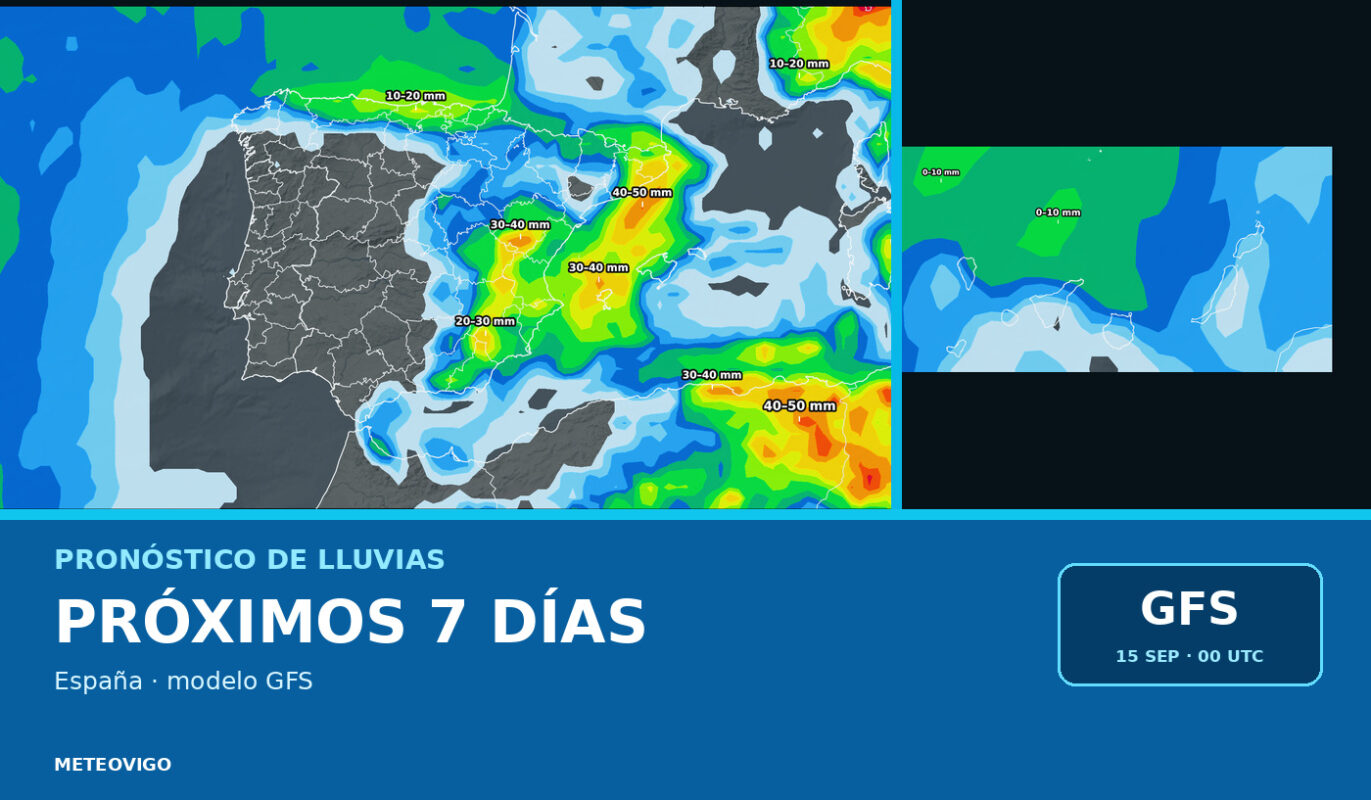 Pronóstico de lluvias en España durante los próximos siete días con el modelo GFS