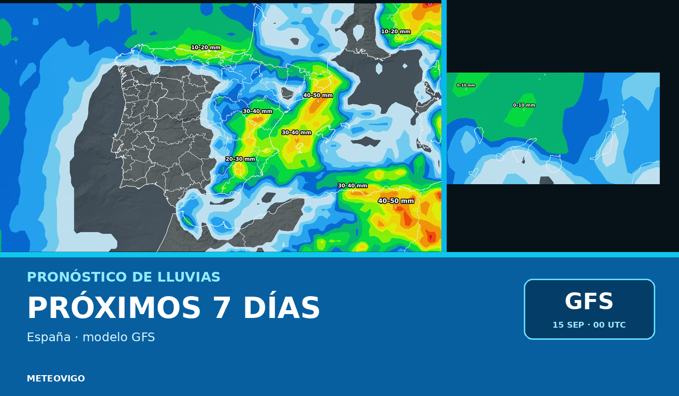 Pronóstico de lluvias en España durante los próximos siete días con el modelo GFS