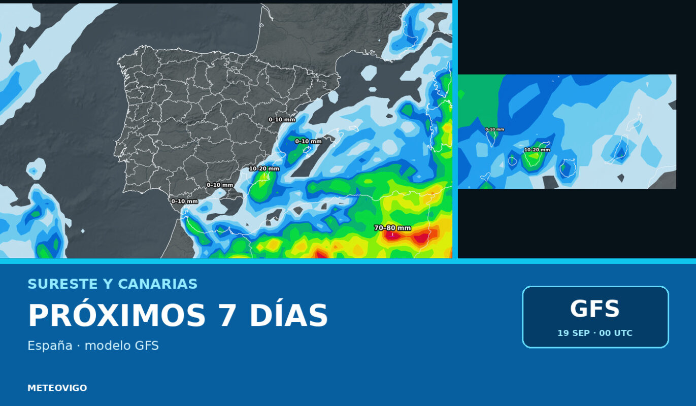 Pronóstico de lluvias en España durante los próximos siete días con el modelo GFS