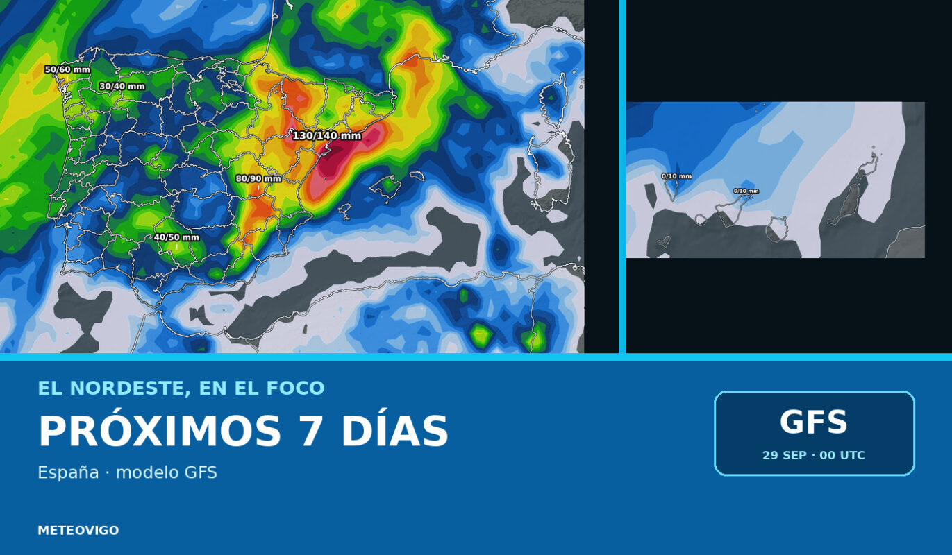 Lluvias a siete días con el GFS: el sur de Tarragona concentra el máximo