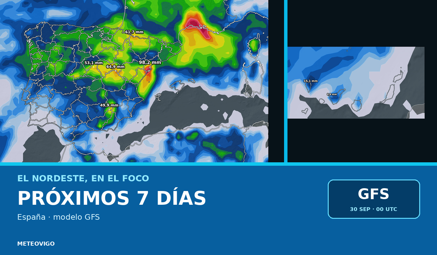 Lluvias a siete días con el GFS: el sur de Tarragona concentra el máximo
