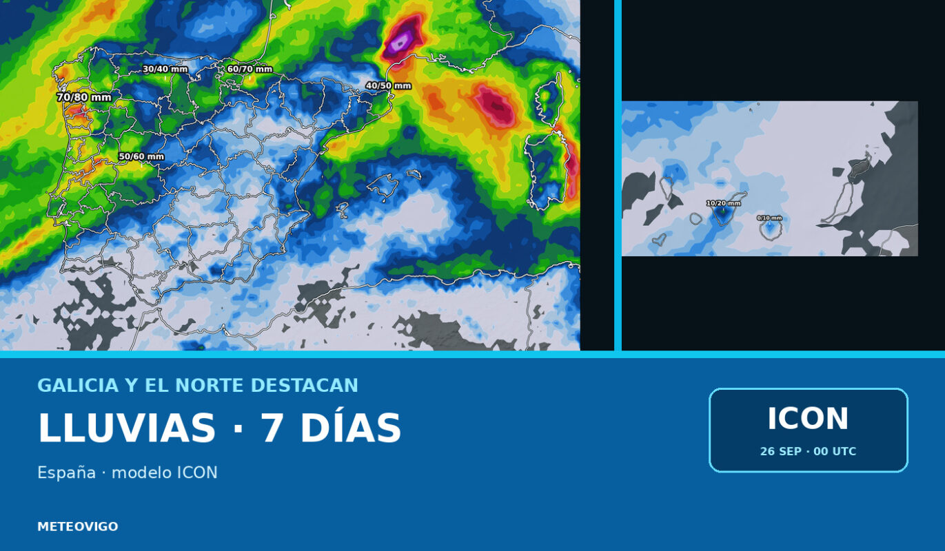 Lluvias a siete días con el modelo alemán ICON: Galicia y el norte destacan