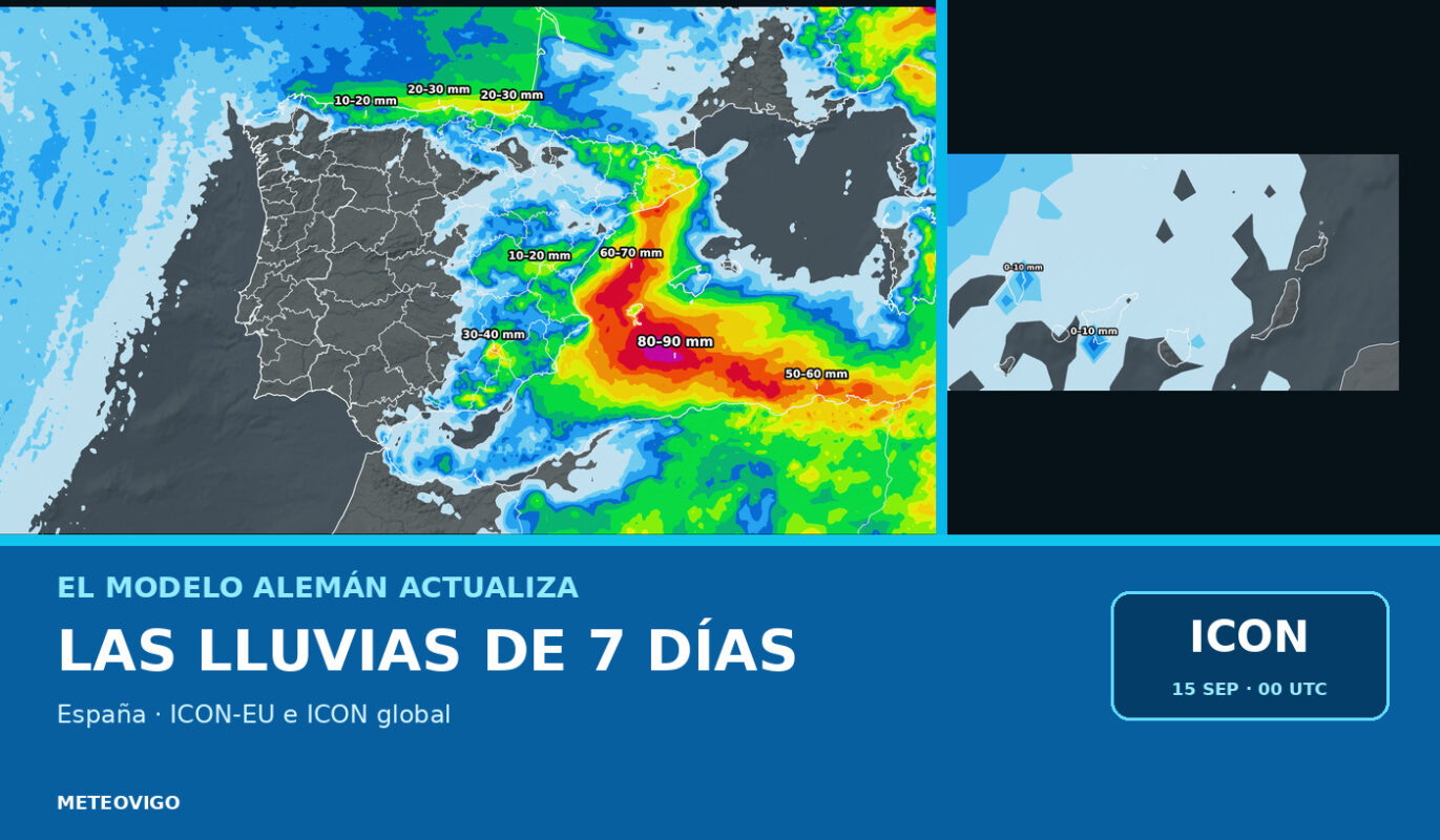 El modelo alemán actualiza el pronóstico de lluvias en España para los próximos siete días