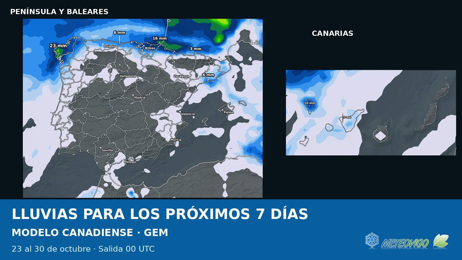 Lluvias para los próximos siete días: nuevos mapas GEM canadiense del 23 de octubre de 2026