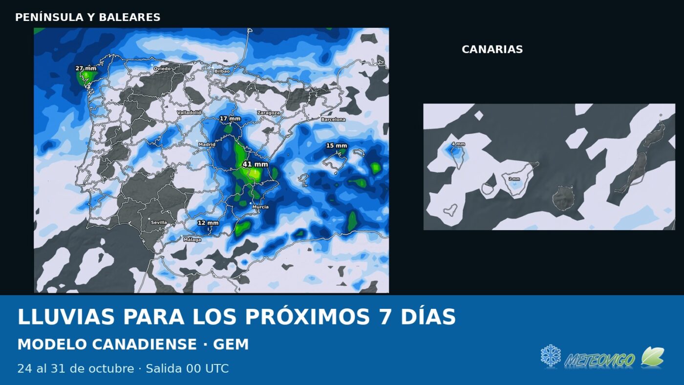 Lluvias para los próximos siete días: nuevos mapas GEM canadiense del 24 de octubre de 2026