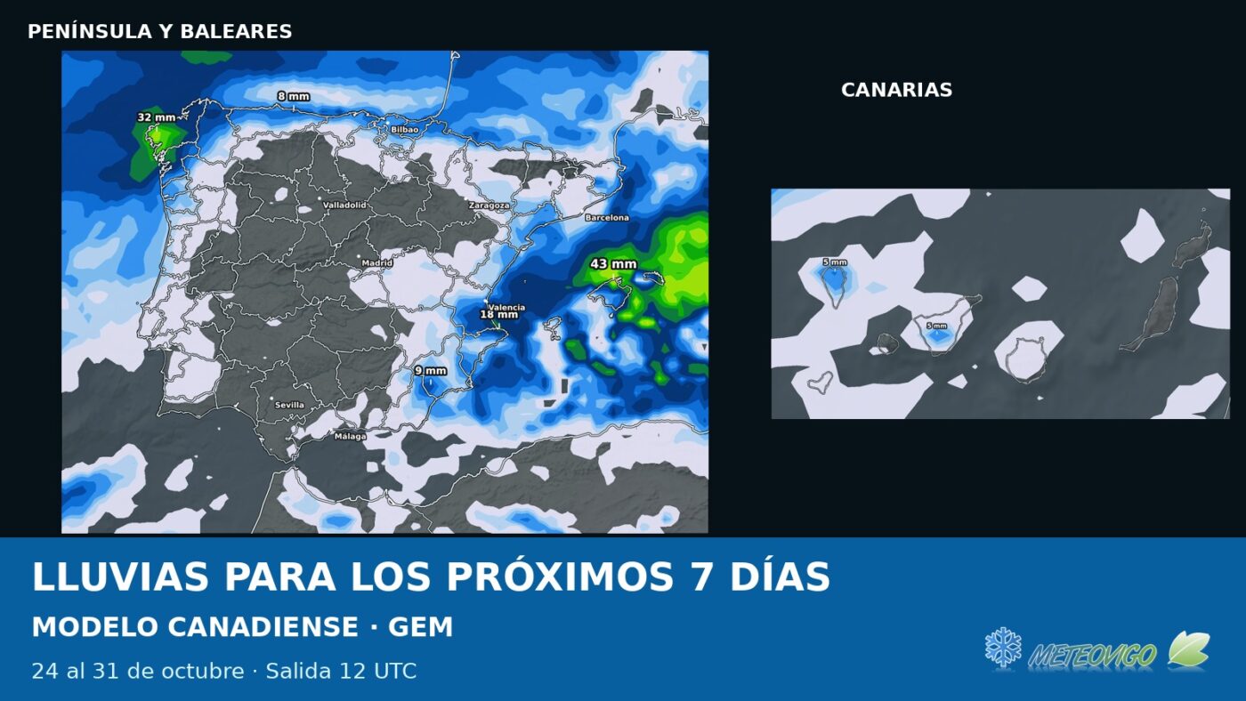 Lluvias para los próximos siete días: nuevos mapas GEM canadiense del 24 de octubre de 2026