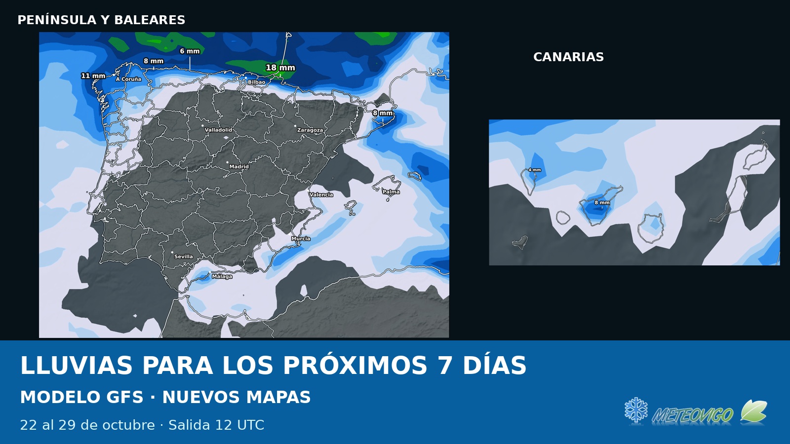 Lluvias para los próximos siete días: nuevos mapas GFS del 22 de octubre de 2026
