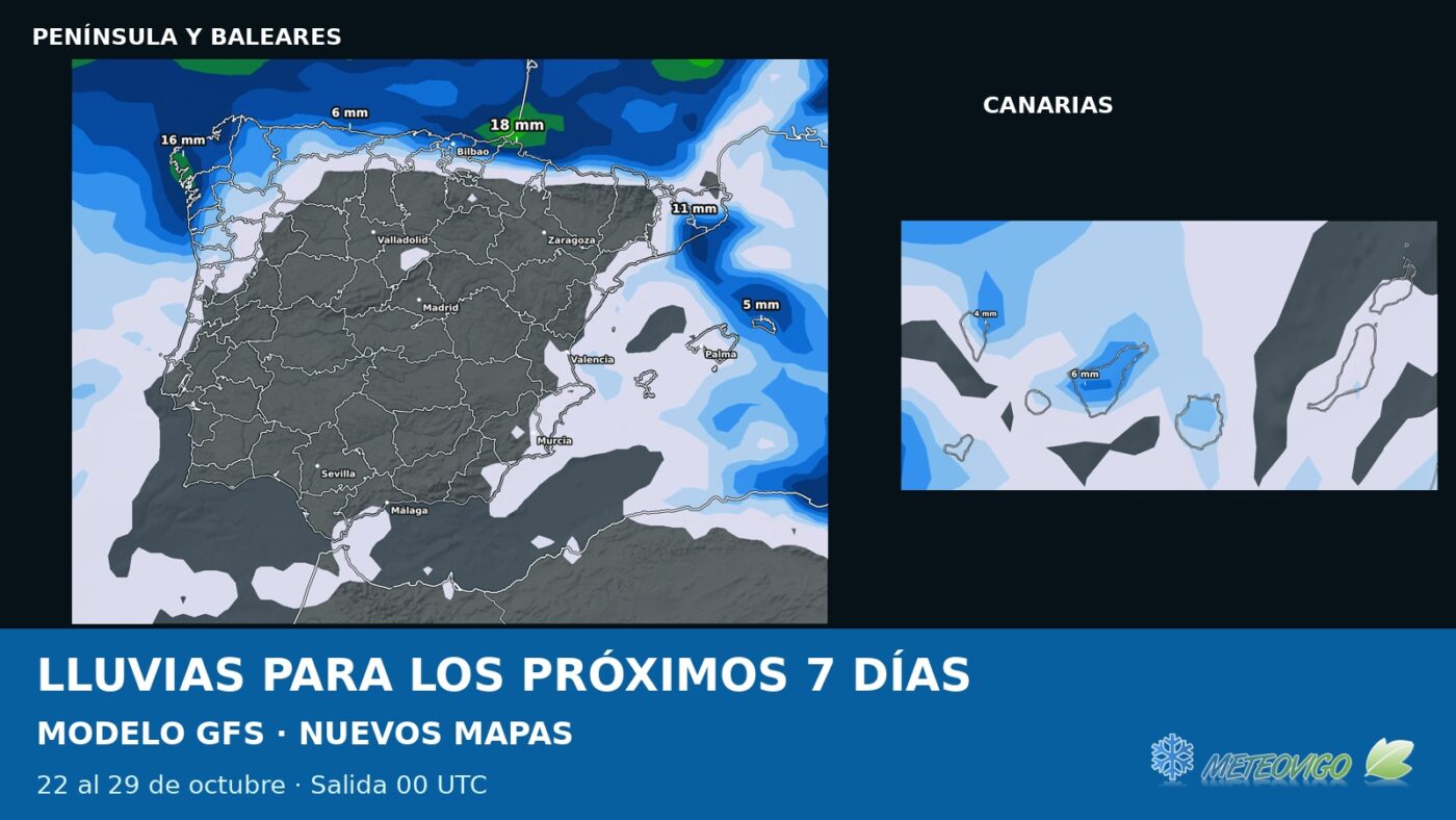 Lluvias para los próximos siete días: nuevos mapas GFS del 22 de octubre de 2026