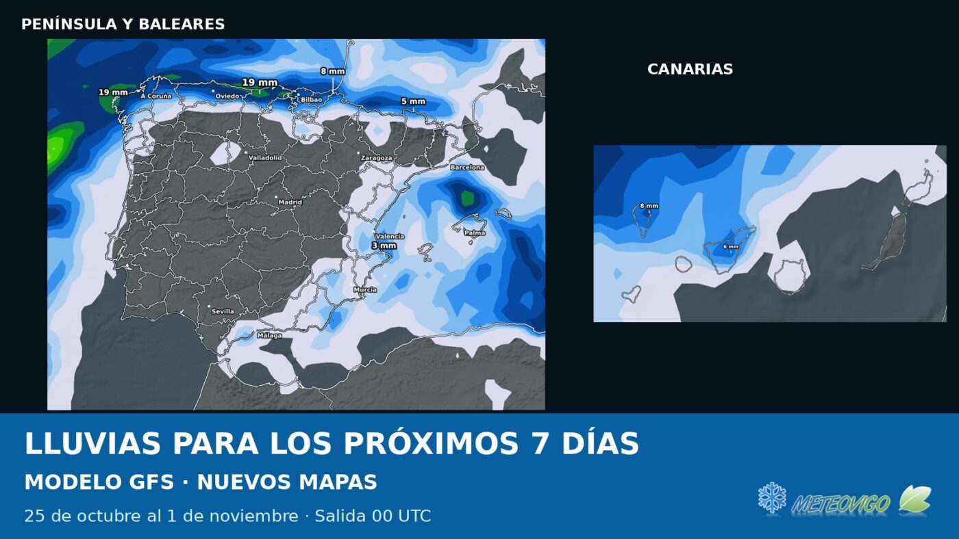 Lluvias para los próximos siete días: nuevos mapas GFS del 25 de octubre de 2026