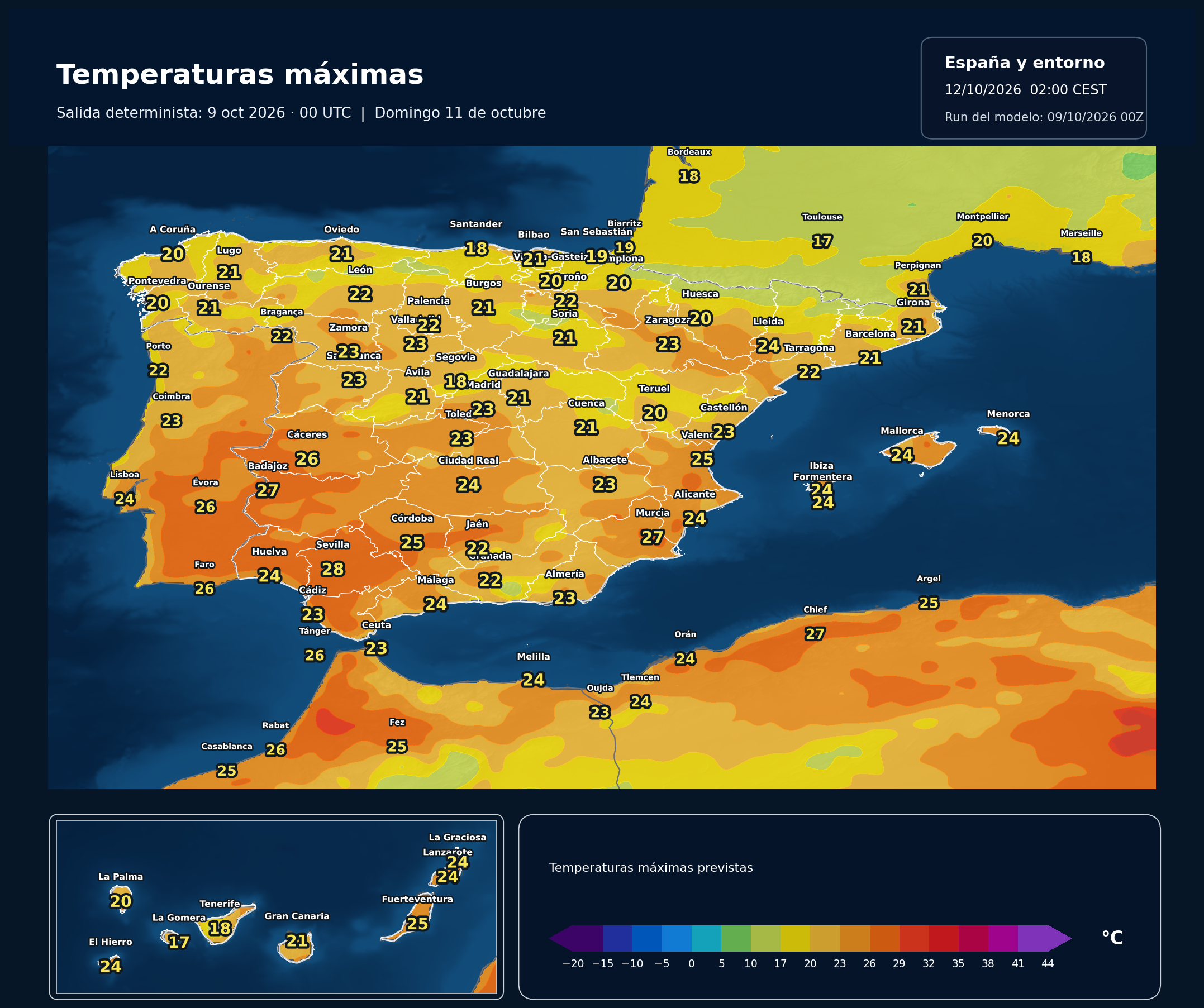 Temperaturas máximas previstas en España para el domingo 11 de octubre según el modelo europeo