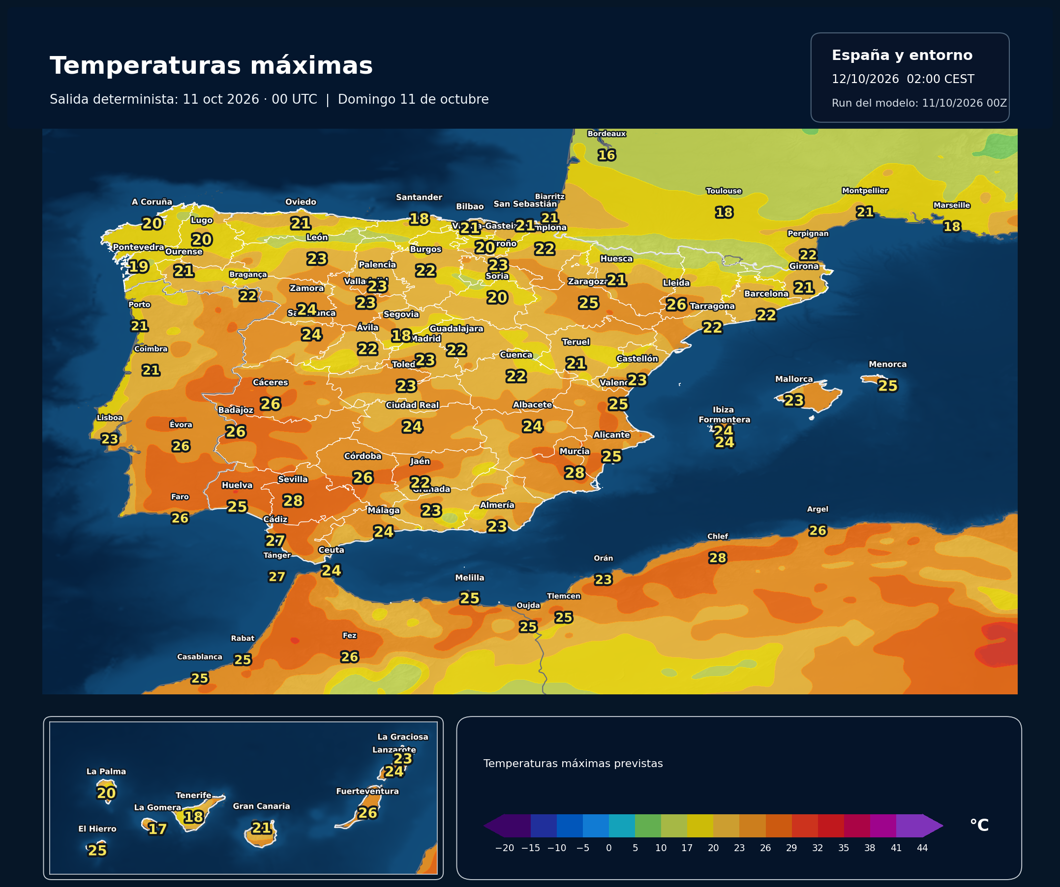 Temperaturas máximas previstas en España para el domingo 11 de octubre según el modelo europeo