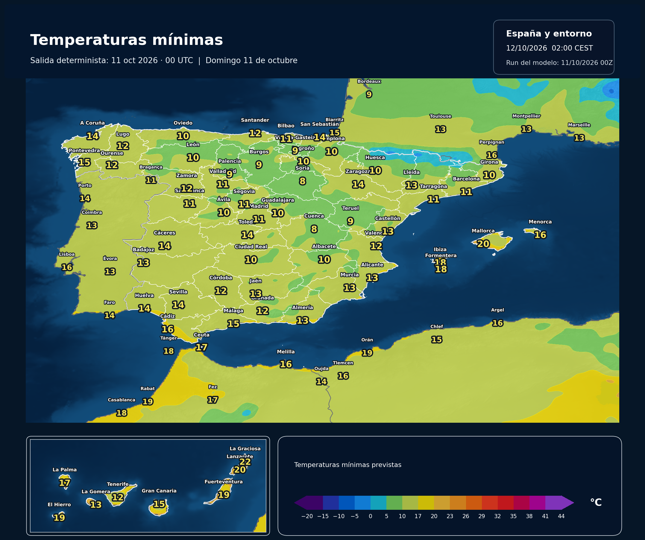 Temperaturas mínimas previstas en España para el domingo 11 de octubre según el modelo europeo