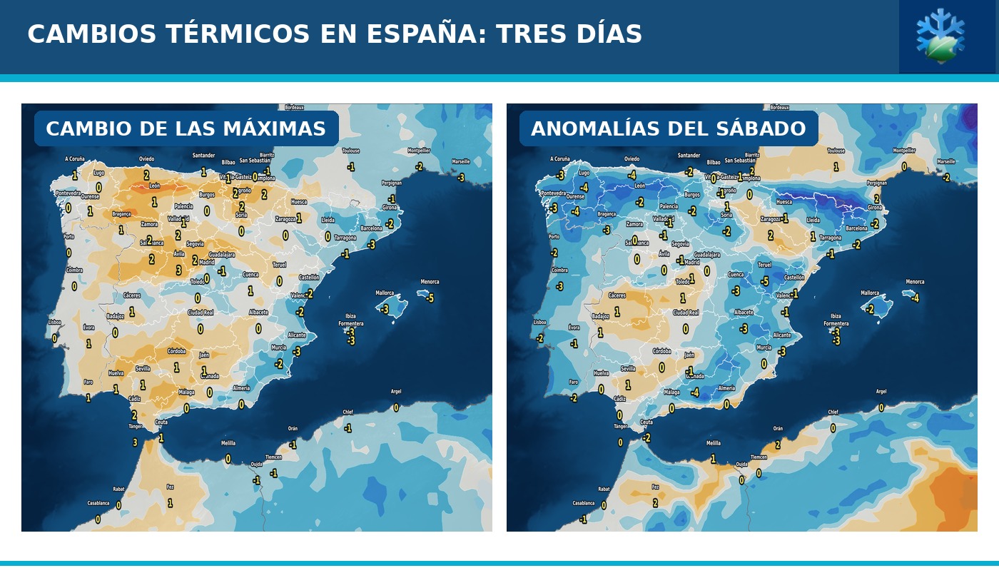 Cambios térmicos en España: tres días con el modelo europeo ECMWF
