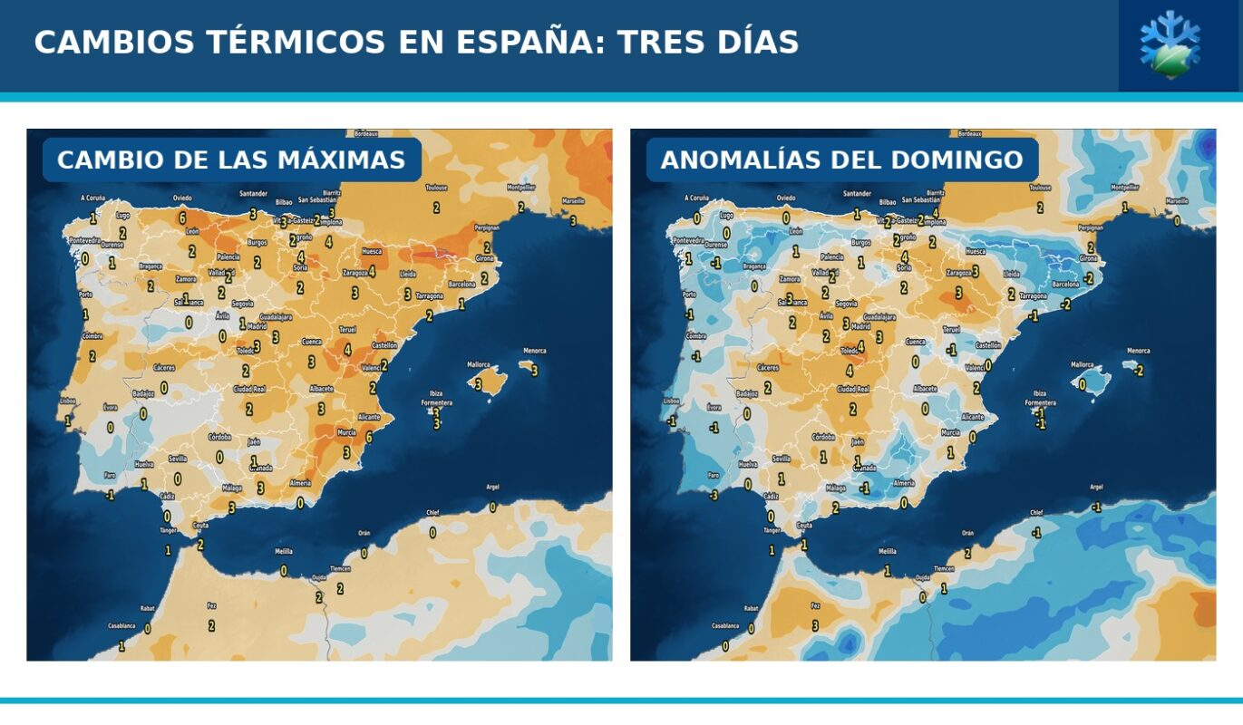 Cambios térmicos y anomalías en España del 23 al 25 de octubre de 2026. Modelo europeo ECMWF. Meteovigo.