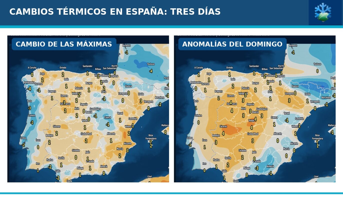 Portada del pronóstico de cambios de temperaturas y anomalías en España para los próximos tres días