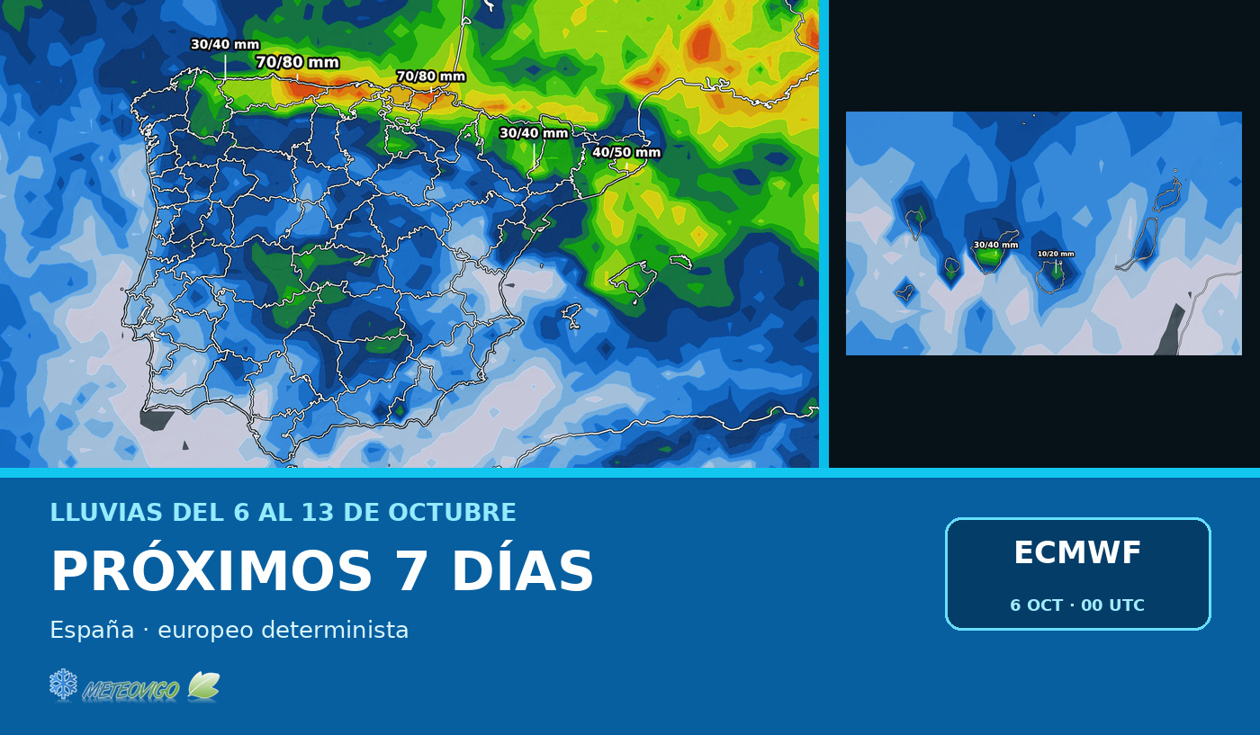 Lluvias previstas en España durante los próximos siete días según el modelo europeo determinista