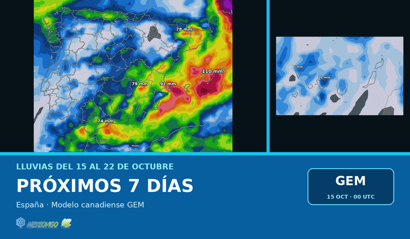 Lluvias en España durante los próximos siete días con el modelo canadiense GEM