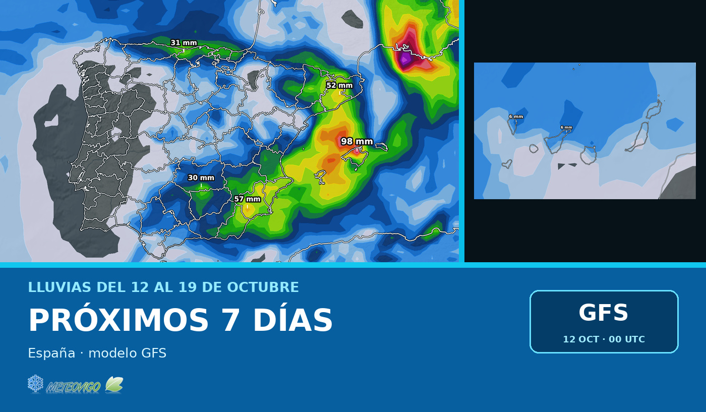 Pronóstico de lluvias en España para los próximos siete días