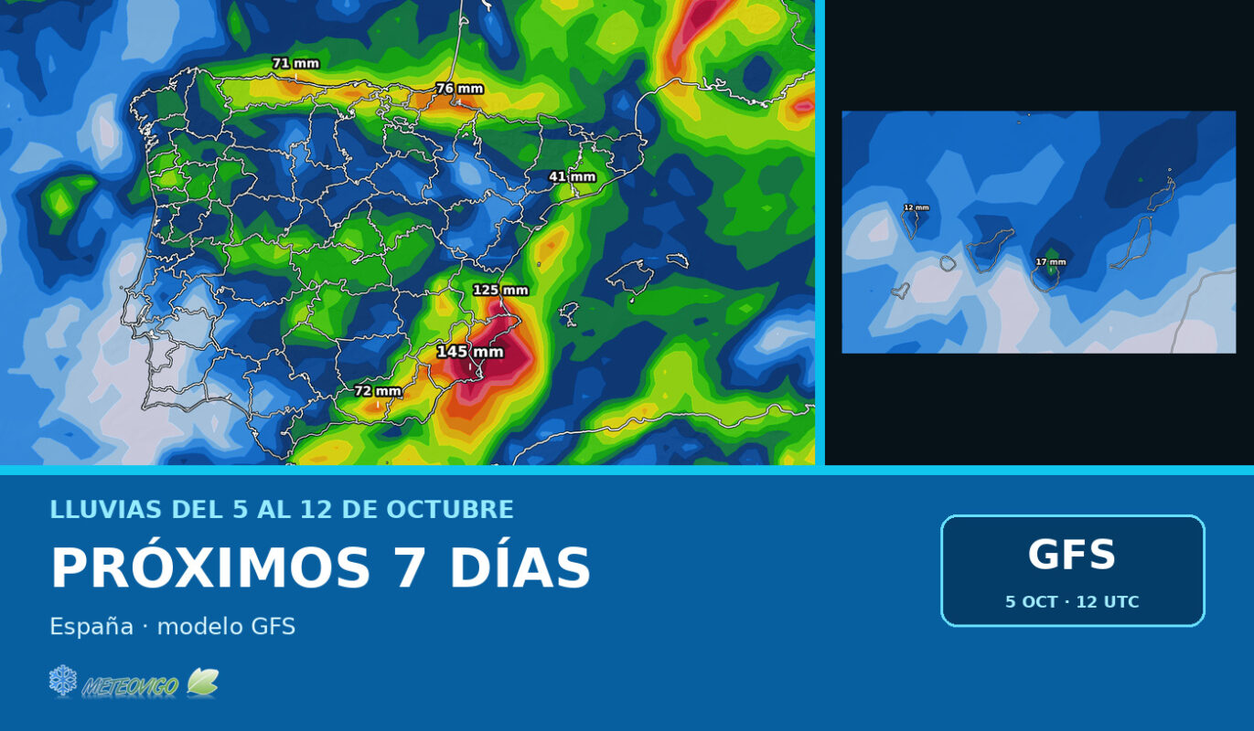 Lluvias del GFS del 5 al 12 de octubre de 2026, de 17:40 a 17:40 CEST. Salida12UTC.