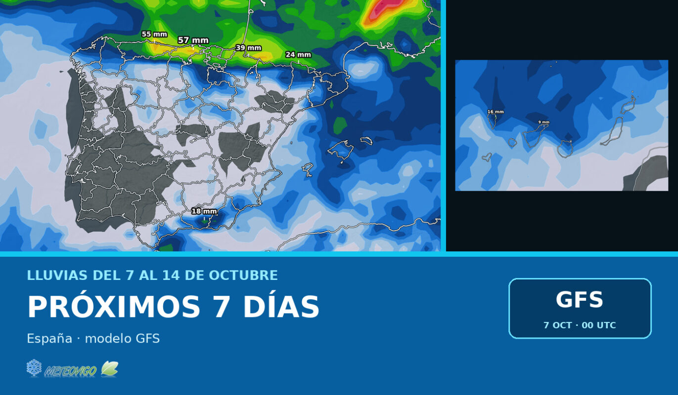 Lluvias previstas en España durante los próximos siete días según el modelo GFS