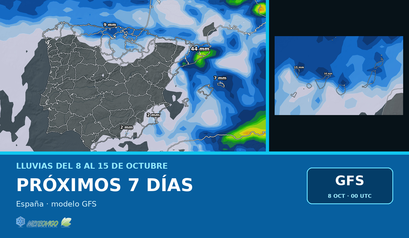 Lluvias previstas en España durante los próximos siete días según el modelo GFS