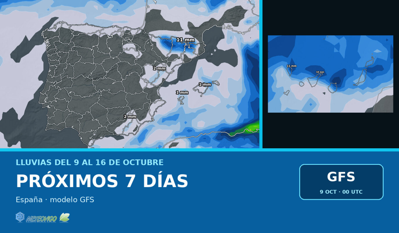 Lluvias previstas en España durante los próximos siete días según el modelo GFS