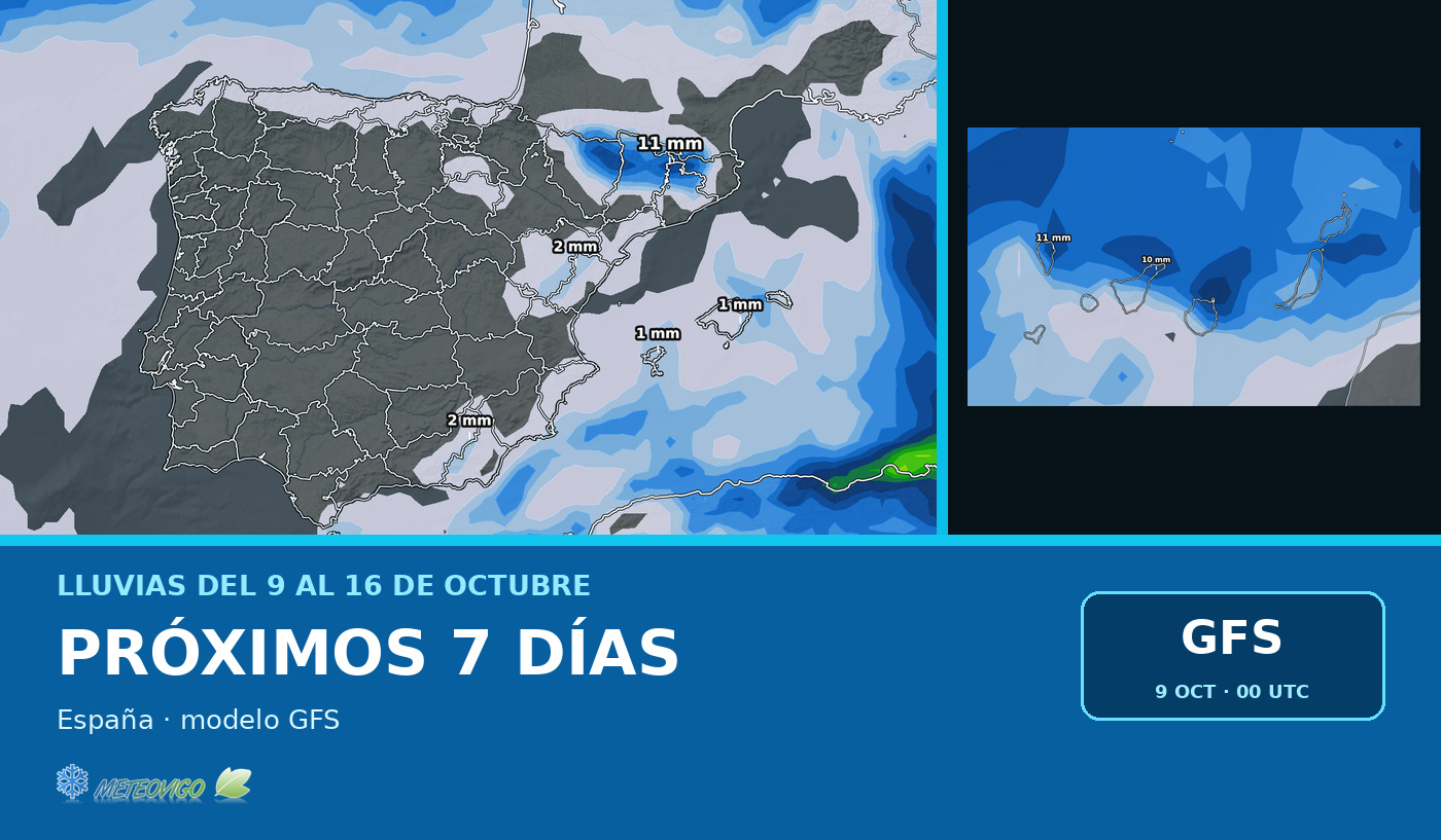 Lluvias previstas en España durante los próximos siete días según el modelo GFS