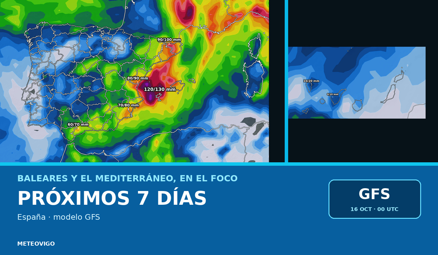 Lluvias a siete días ☔: el GFS destaca Baleares, Cataluña y la fachada mediterránea