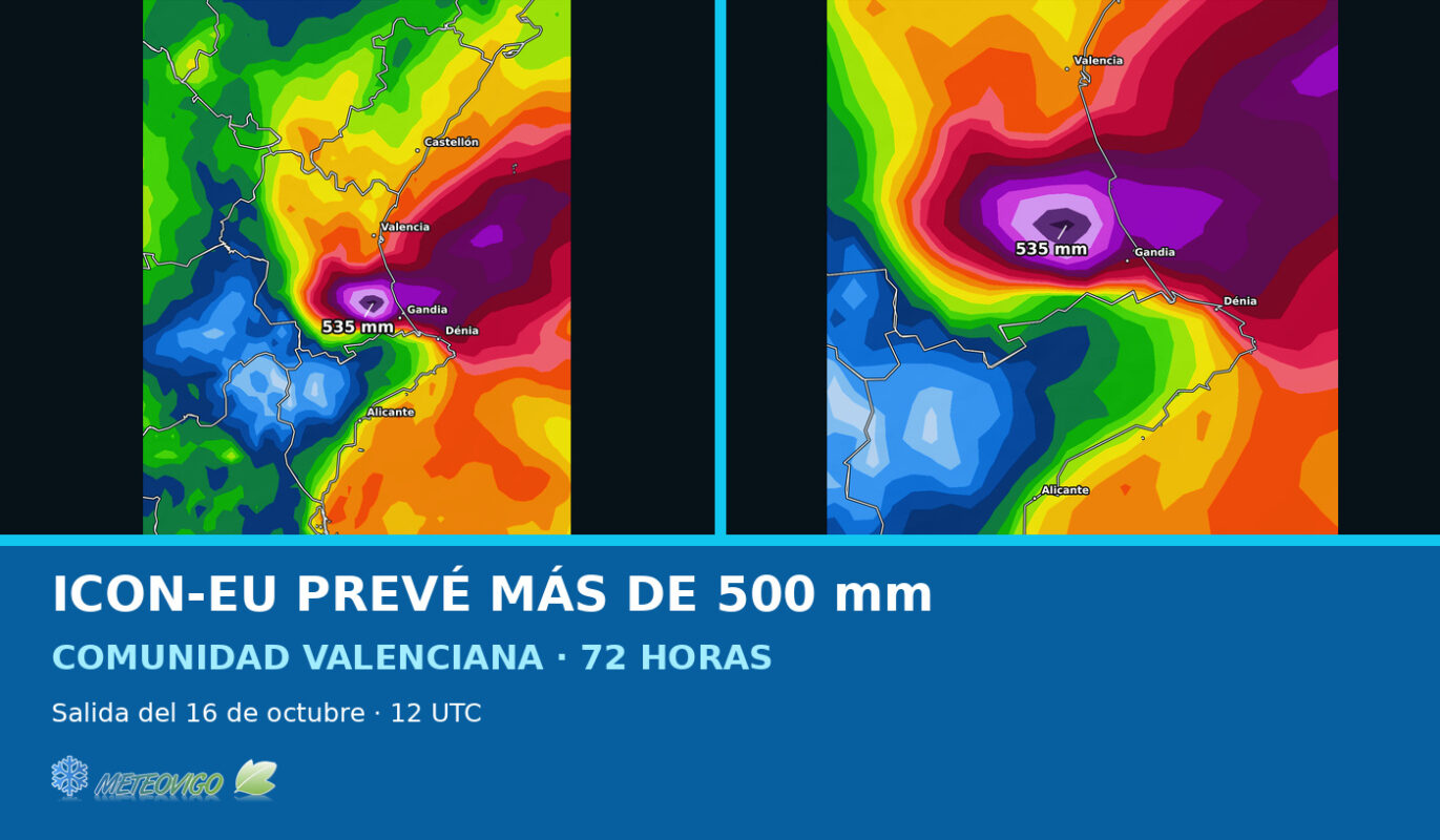 El modelo ICON-EU prevé más de 500 mm en 72 horas en la Comunidad Valenciana